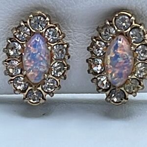 Vintage Carl Art lab opal and cut glass screw back earrings